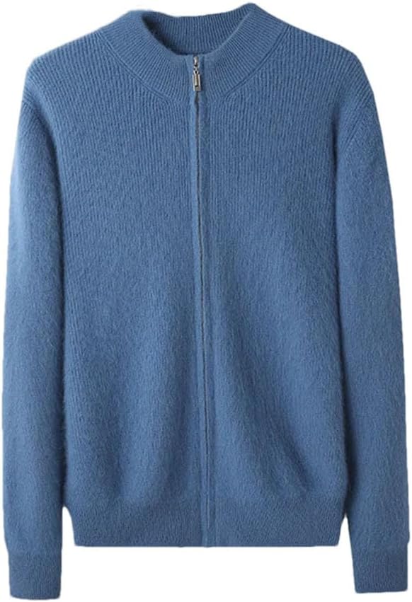 Men's 100 Percent Cashmere Zipper Cardigan Casual Long Sleeve Ribbed Knitted Sweater