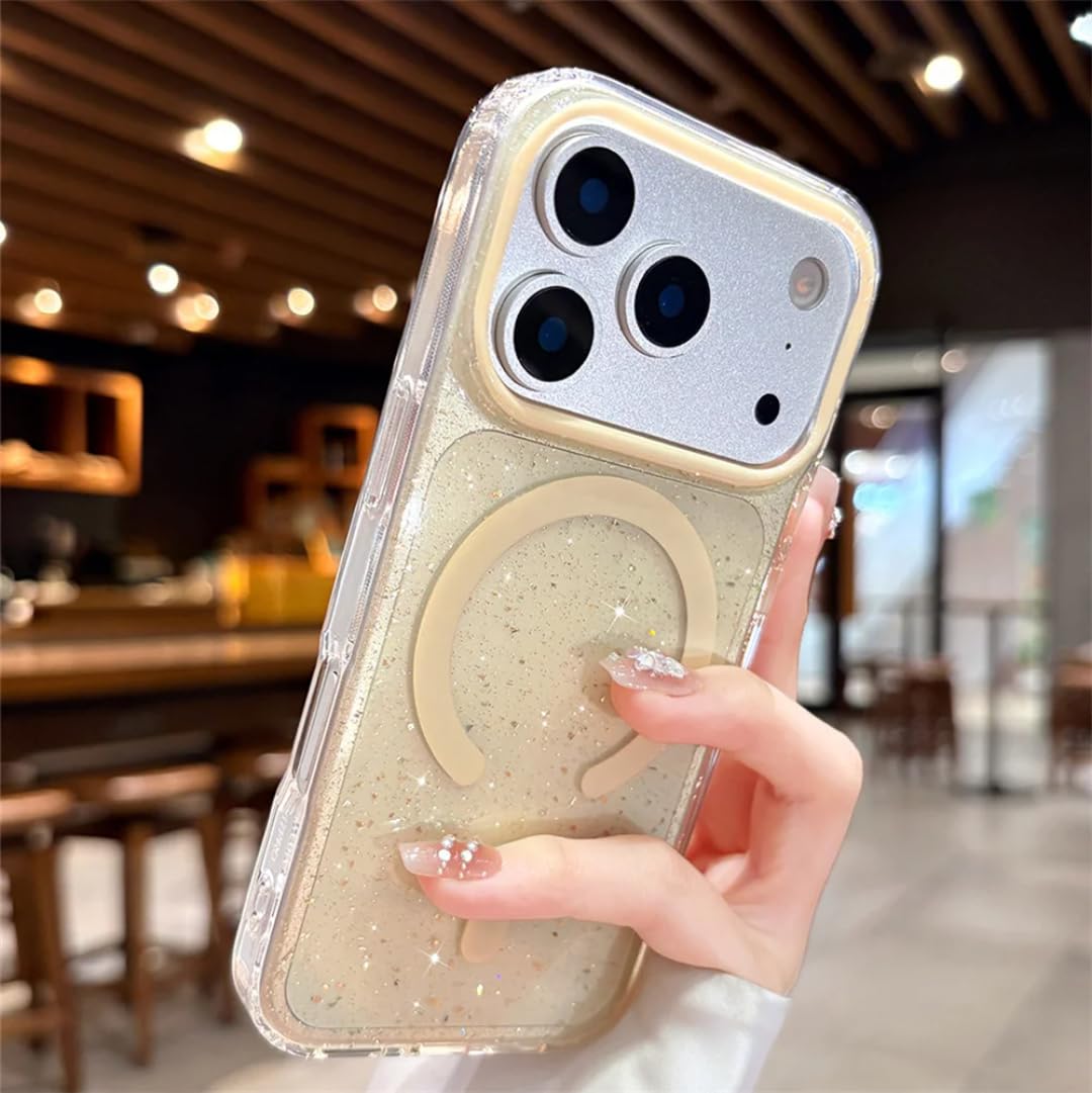 Funda Protectora magnética Brillante para iPhone 16 Pro MAX con Carga inalámbrica y Resistente a Golpes (para iPhone 16 Pro MAX/Amarillo)