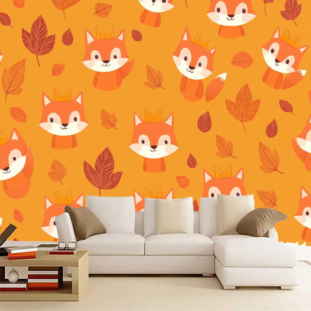 Fresque murale 3D renard 350x245 cm pour décoration de chambre d'enfant