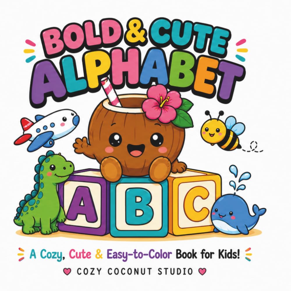 Bold and Cute Alphabet: A Cozy, cute and Easy to Color Book for Kids (Bold and Cute Coloring Series)