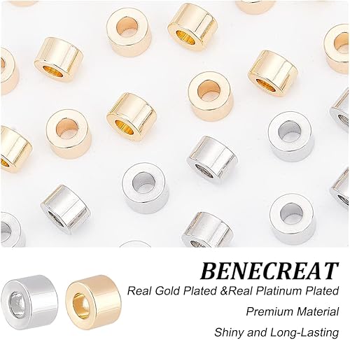 Miniatura 4 de BENECREAT 40 cuentas de latón chapado en platino de oro de 18 quilates, cuentas espaciadoras de metal para hacer joyas de bricolaje y otros trabajos