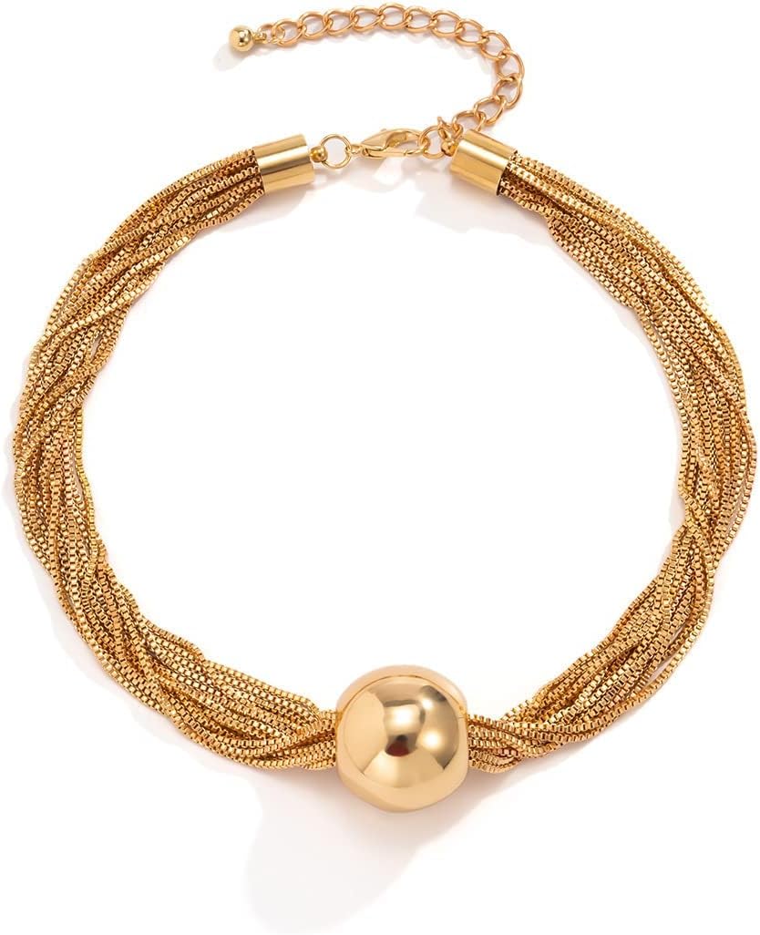 Chunky Gold Choker Necklace Chunky Silver Necklace for Women Gold Statement Necklace Black Choker Necklace Thick Gold Chunky Necklace Geometric Sphere Necklace