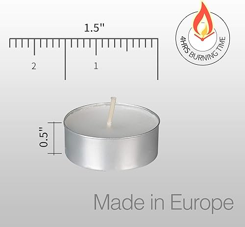 Miniatura 10 de HomeLights Velas de té  4 horas  100,200,300 paquetes a granel  Velas votivas votivas europeas sin humo blancas sin perfume para Shabat, bodas,