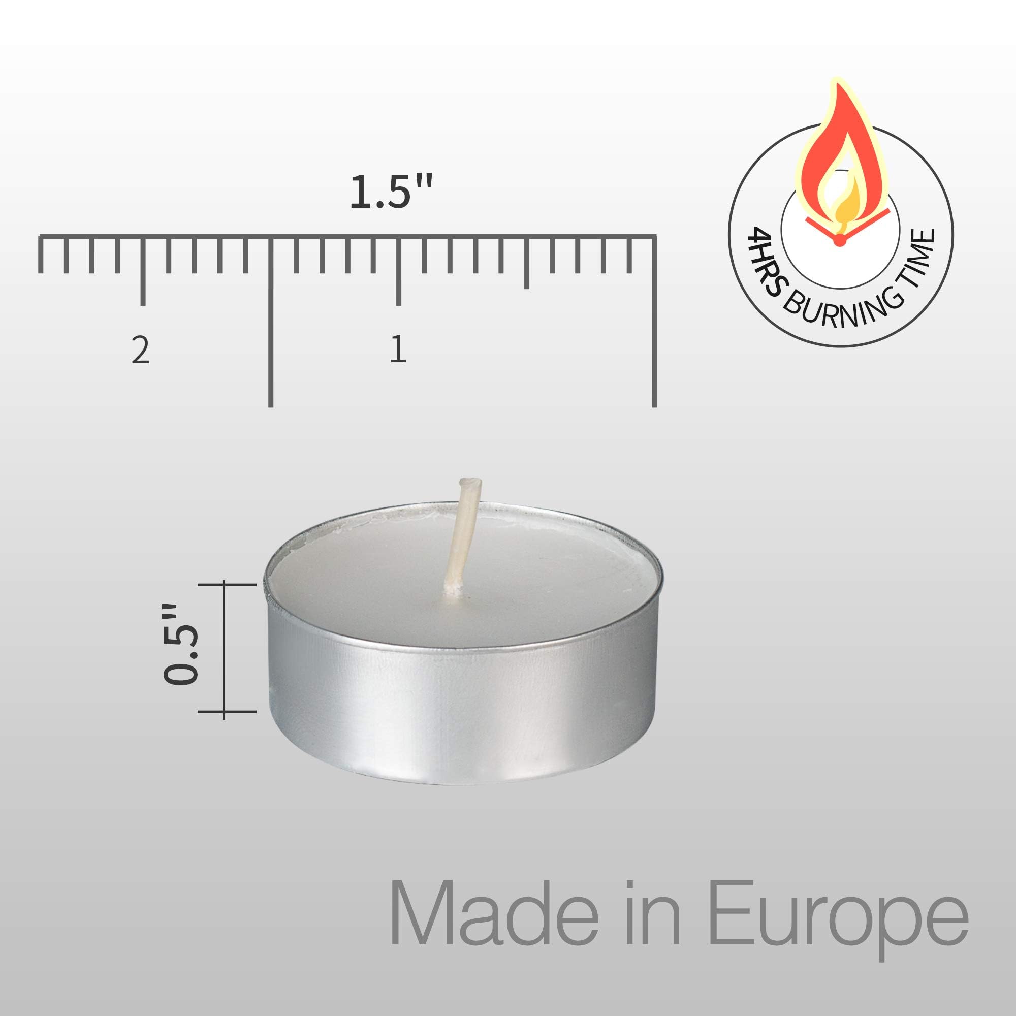 HomeLights Lot de 200 bougies chauffe-plat – 4 heures – Lot de 100, 200, 300 bougies chauffe-plat européennes sans fumée sans fumée pour Shabbat, mariages, Noël, décoration d'intérieur
