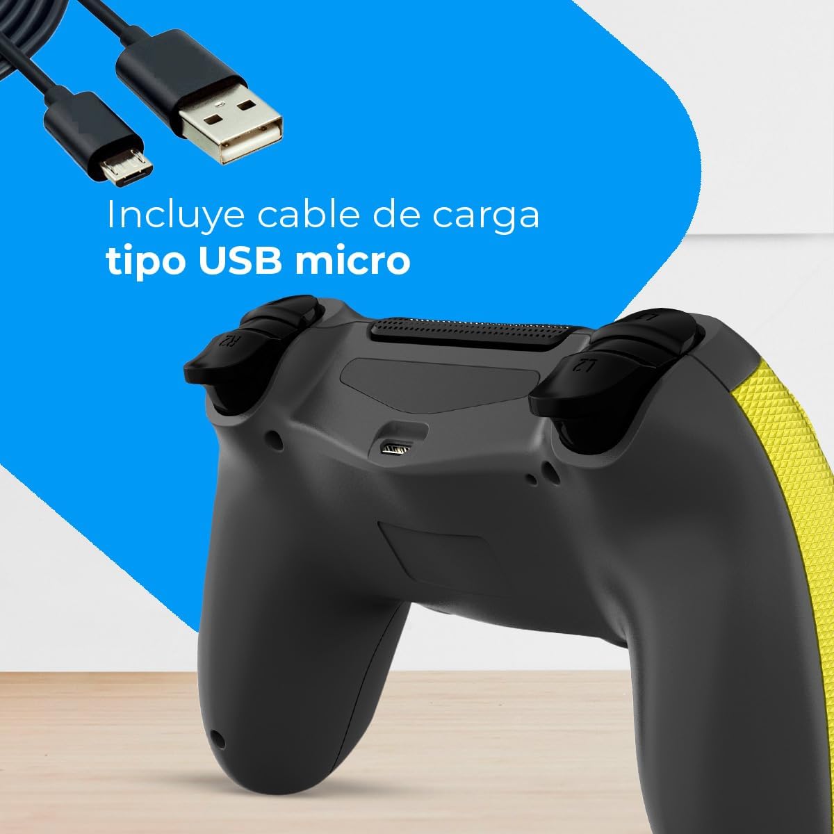 NK Mando para PS4 / PS3 / PC/Móvil Inalámbrico – Wireless Controller con 2-Shock, Función Detección 6 ejes, Luz LED, Panel Táctil, Entrada para Auriculares, Cable de Carga incluido – Amarillo 6