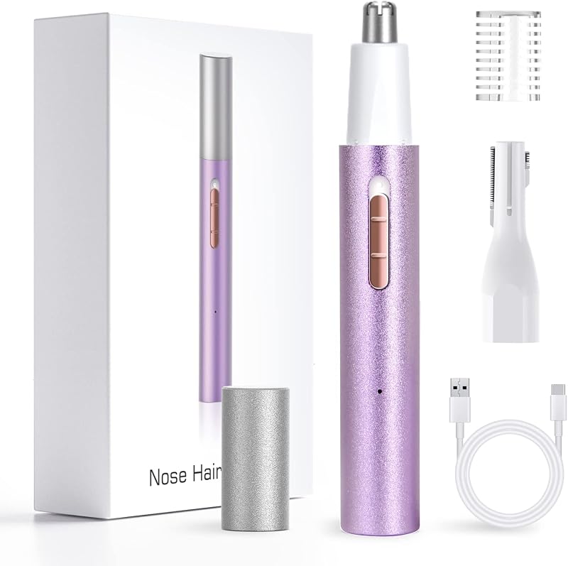 Aparador elétrico Ginity 2 em 1 para pelos do nariz, orelhas, sobrancelhas e rosto, recarregável via USB, Rosa