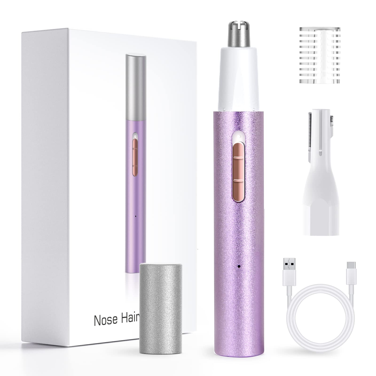 Nose Hair Trimmer For Men And Women, 2-In-1 Professional Painless Usb Rechargeable Nasal And Ear Hair Trimmer, Ipx7 Waterproof, Wet And Dry, Safe, Comfortable And Easy To Clean (Black) (Purple)