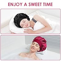 Vista 4 de Gorro de seda blanco para mujeres durmiendo, gorro de seda para dormir, trenzas de cabello rizado, gorra de satén grande para dormir, gorra de noche