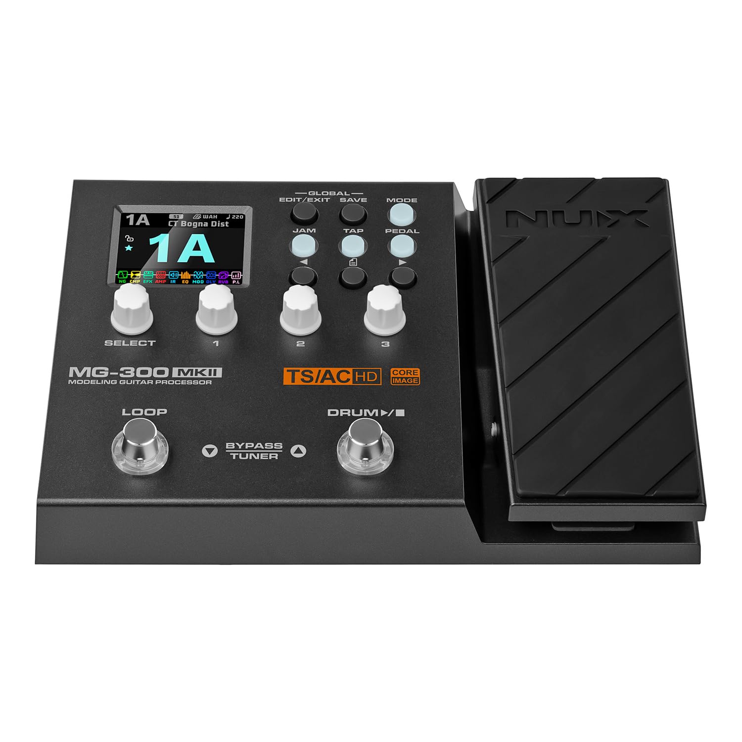 NUX MG-300 MKII Multi-Effektgerät Amp-Modeler Effektpedal für E-Gitarre + keepdrum Kopfhörer