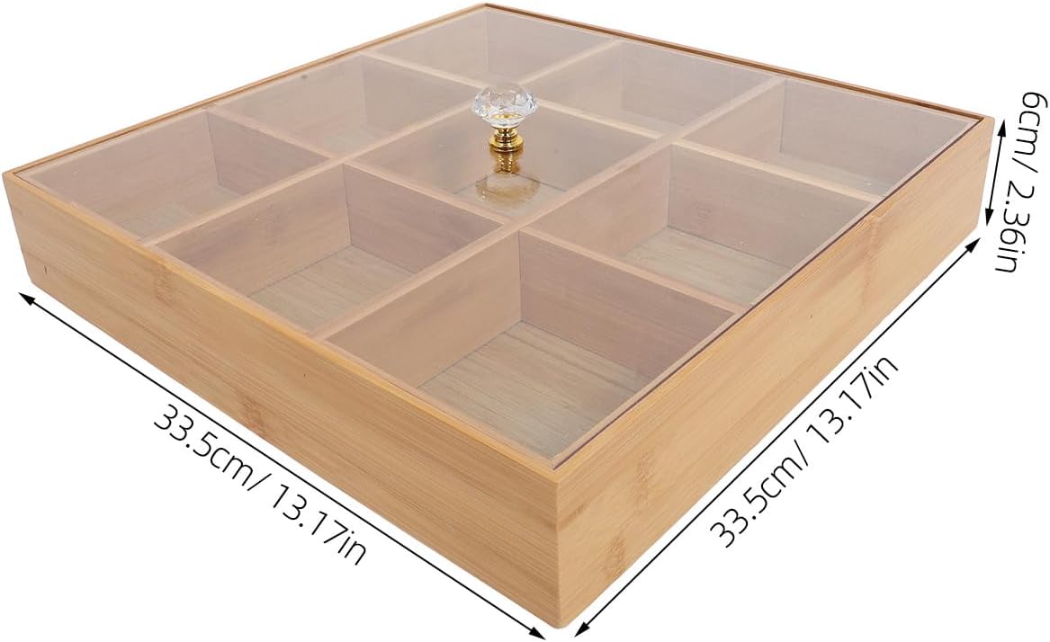FAVOMOTO Snack Tray with Lid 9-Compartment Multi-Section Food Storage Box Food-Grade Snack Storage Tray for Nuts Fruits and Candy for Kitchen and Dining