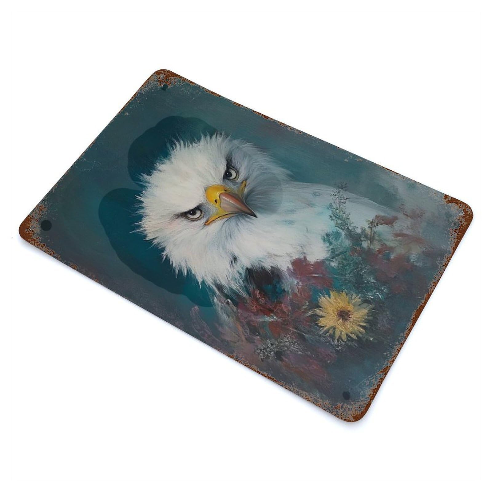 Bald Eagle Portrait 11.8"x7.9" Weathered Tin Sign, Rustic Home Decor for Living Room, Hallway And Home Decor