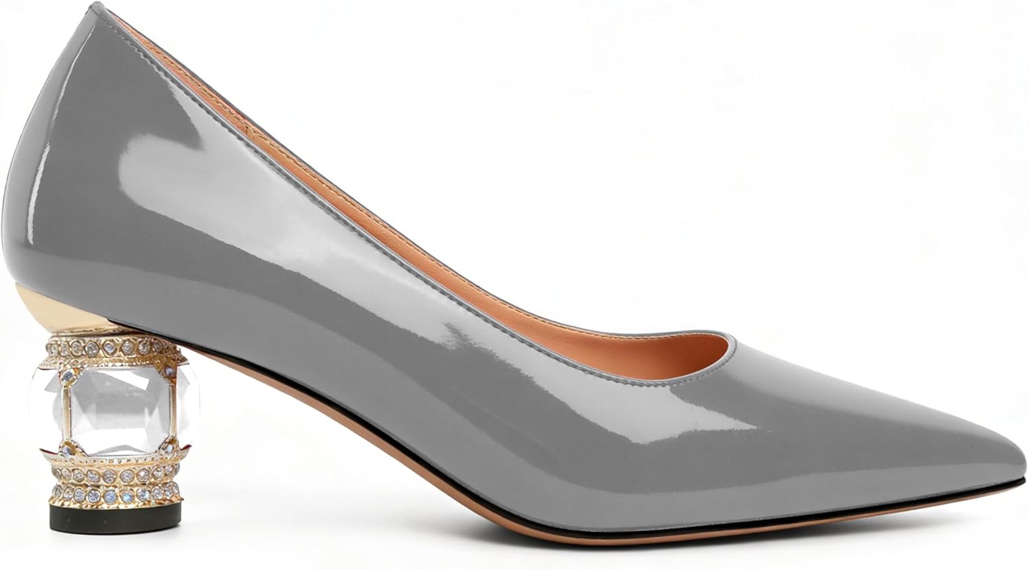 Women's Low Heel Pumps Chunky Heeled Pump for Women Crystal Block Heel with Rhinestones Pointed Toe Heels Elegant Classic 2 Inch Dressy Shoes