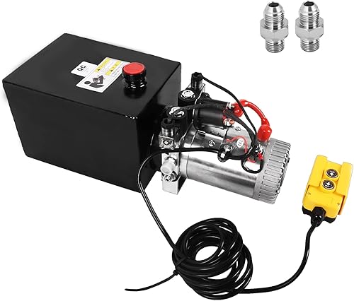 Unidad de potencia hidráulica de 6 cuartos de galón y 6 vías, bomba hidráulica solenoide de doble efecto de 12 V CC con depósito de plástico para