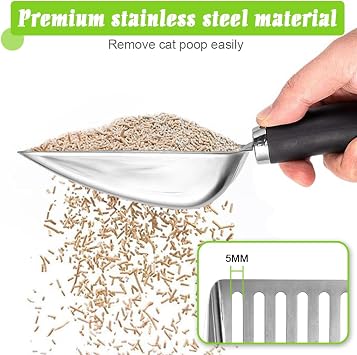 Stainless Steel Cat Litter Scoop - Metal Medium Cat Litter Scoop - Sturdy Mesh Scooper - Easy to Clean - Suitable for Cat Litter Box - Black