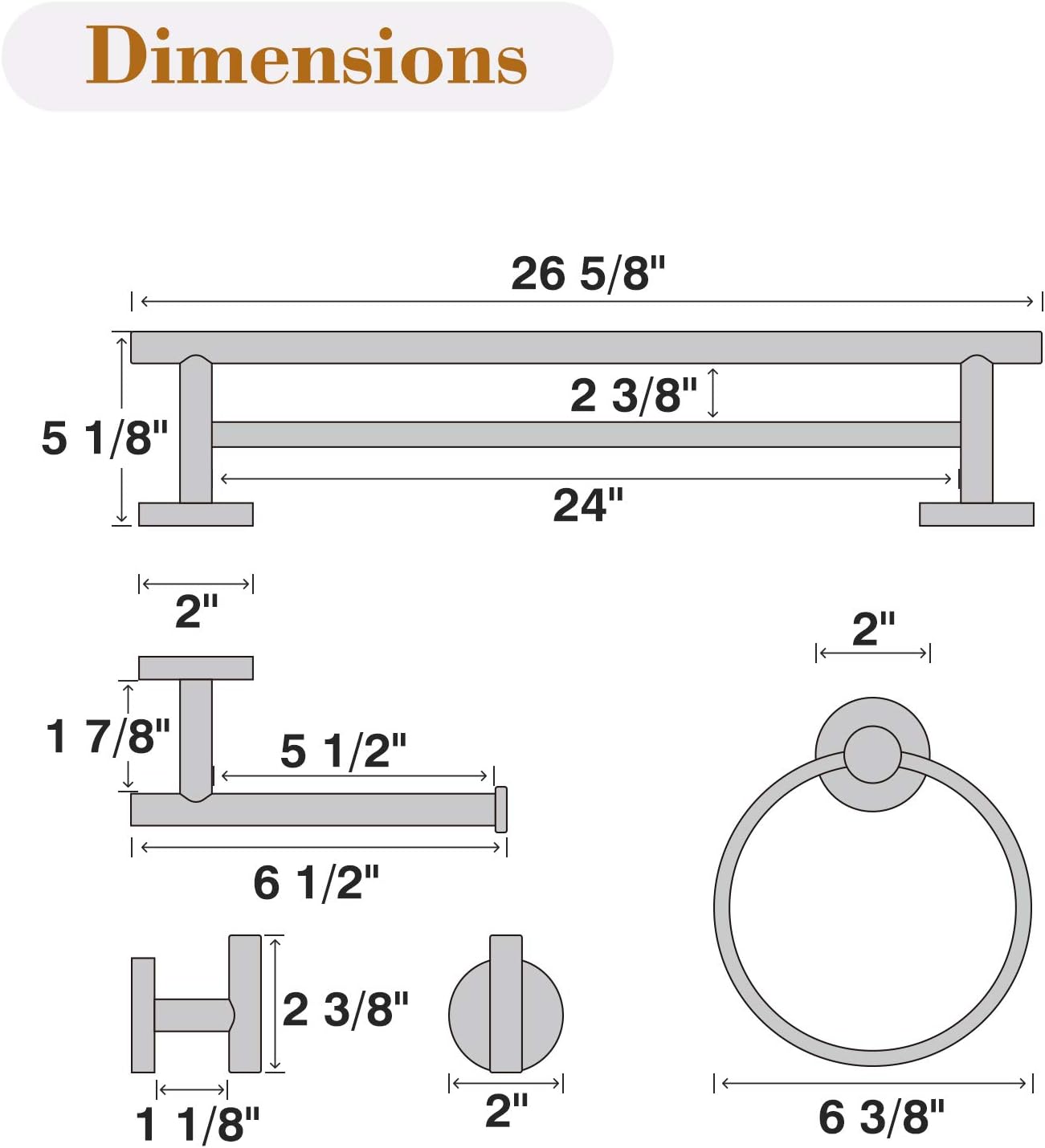 USHOWER Brushed Gold Bathroom Hardware Set, Modern Style Bathroom Accessories Kit, Includes 24 Inch Double Towel Bar, 5 Piece: Kitchen & Dining