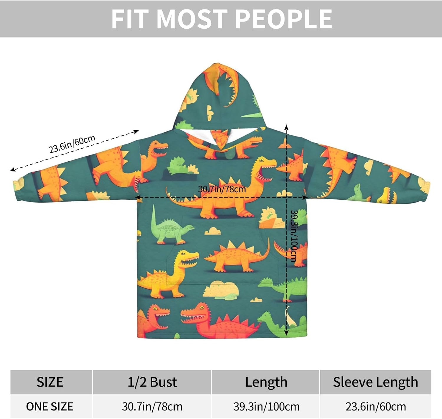 Many Small Dinosaurprint Oversized Hoodie Blanket, Super Soft Warm Comfortable Hoodie, Wearable Blanket Adult