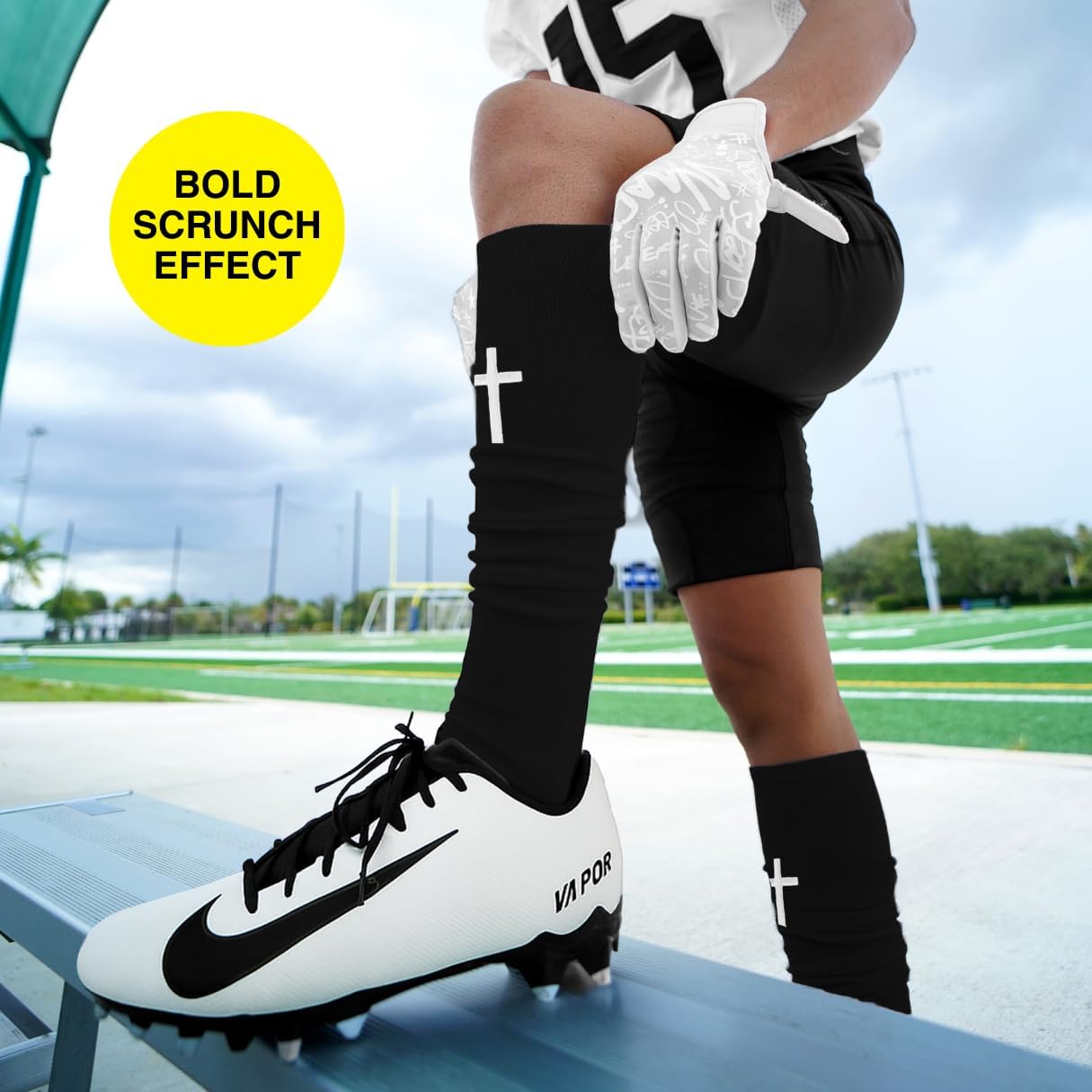 SLEEFS Faith Cross Long Scrunchie Socks. Knee High. Use for any sport: Football, Baseball, Soccer