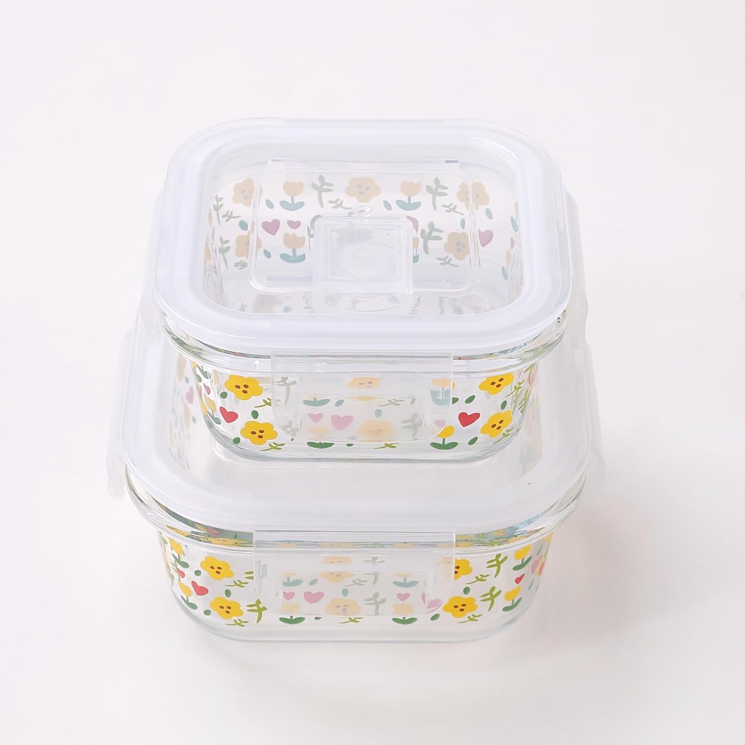 Kuber Industries Borosilicate Printed Container With Lid (Square) | JDA051-MUL | Multi | Pack Of 2