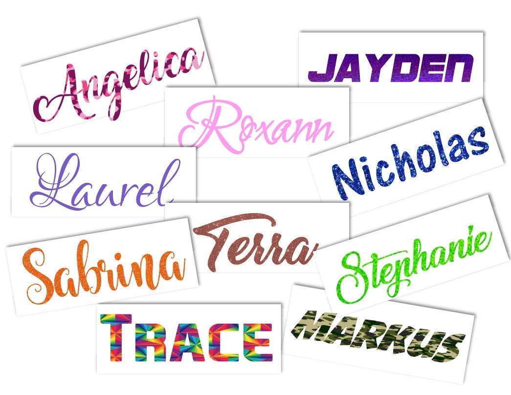 Name Decal - With or Without Stainless Steel Tumbler - Choose Color, Size. Perfect for Car Windows, Cups, Laptop, Water Bottle, etc. Metallic, Print and Glitter Vinyl Available