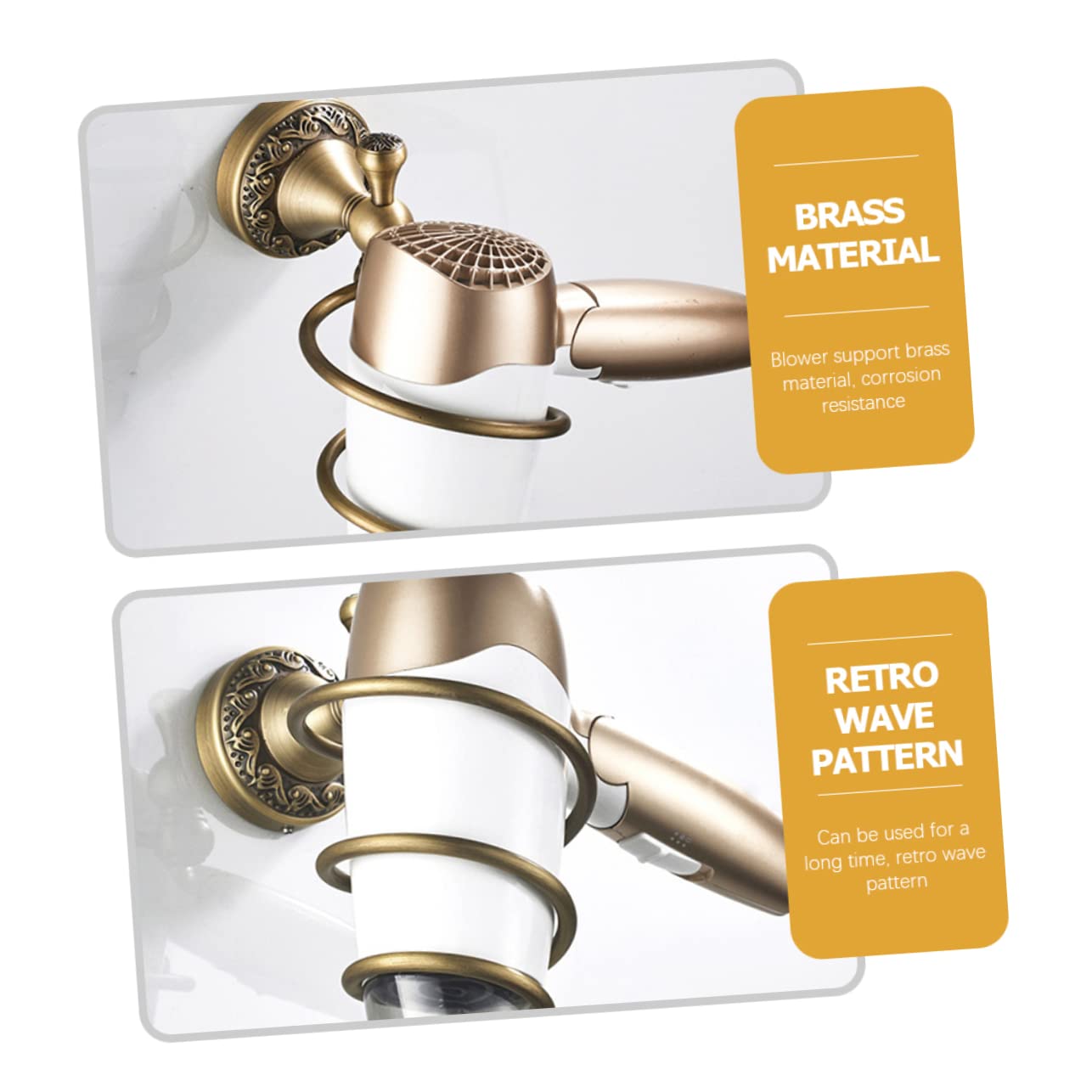 Soporte en Cobre Pelo Baño Secador Montado Pared en o para Organizar Dorado Diseño en Espiral para Proteger y Secadores de Cabello en Barberías Dormitorios