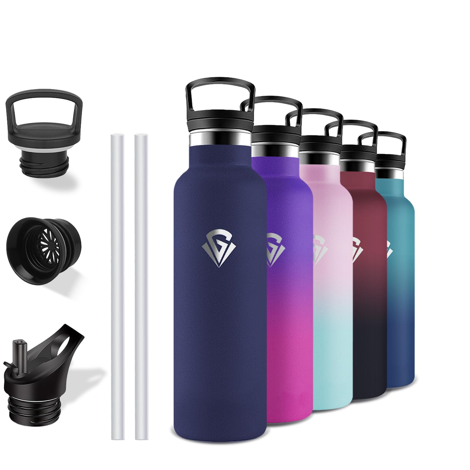 Grsta Darkblue Thermos Flask, 0.5 Litre Stainless Steel Drinking Bottle, With Straw, Bpa-Free, Leak-Proof, Double Walled, Bottle For School, Camping, Office, Travel, Running