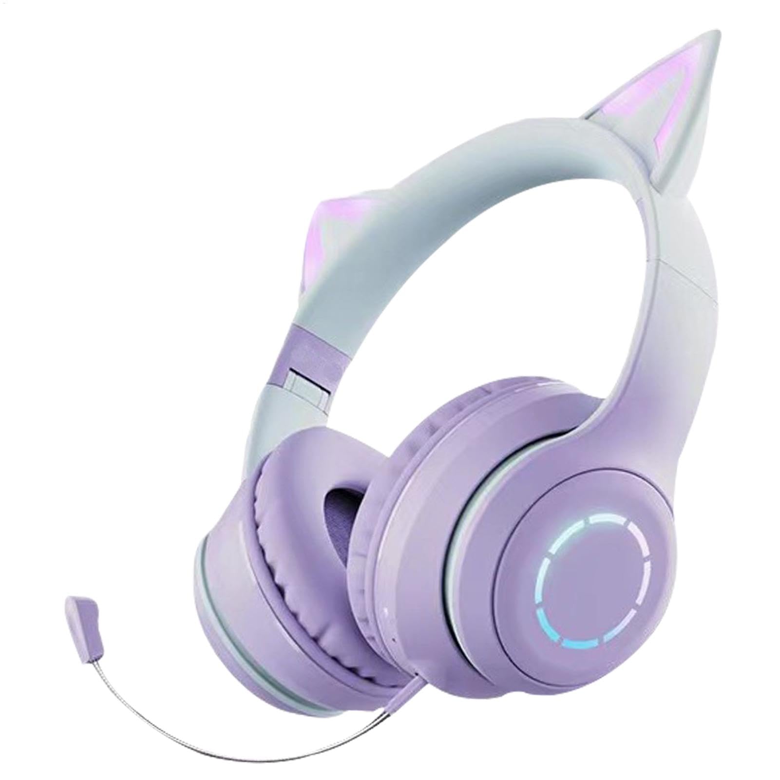Auriculares con oídos de Gato LED Mic, Auriculares LED para niños Plegables Wireless con Control de Volumen para Viajar, Auriculares con oído de Sonido estéreo para niñas