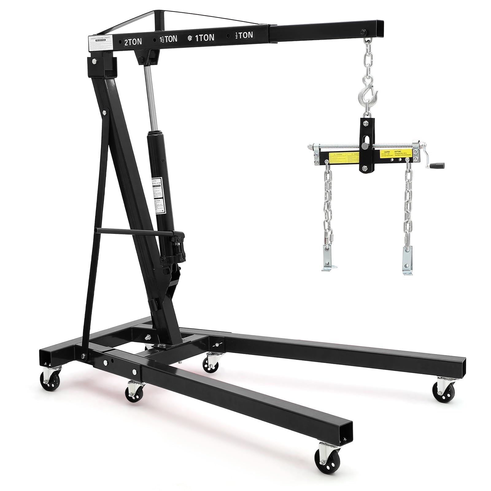 2 Ton Folding Hydraulic Engine Hoist Cherry Picker, 4400 Lbs Capacity, Adjustable Telescoping Boom, Heavy Duty Shop Crane with Load Leveler &amp; 6 Swivel Wheels, for Garage Workshop Warehouse Automotive