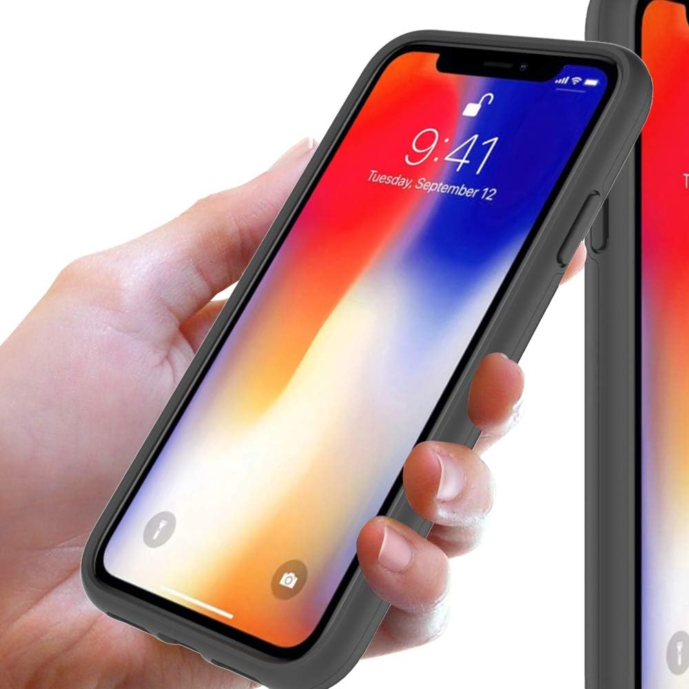 Vabogu Compatible with iPhone XR Cases, Soft TPU & Hard PC Rugged Dual Layer Case 6.1 inch 2018 - Black (Black)