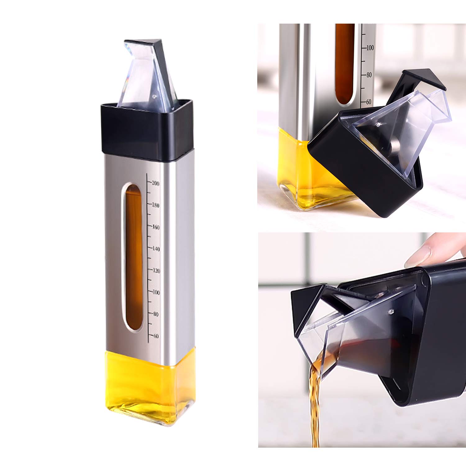 Buy Olive Oil Dispenser Bottle for Kitchen Cooking 8 oz Automatic Cap Glass Oil Vinegar Cruet