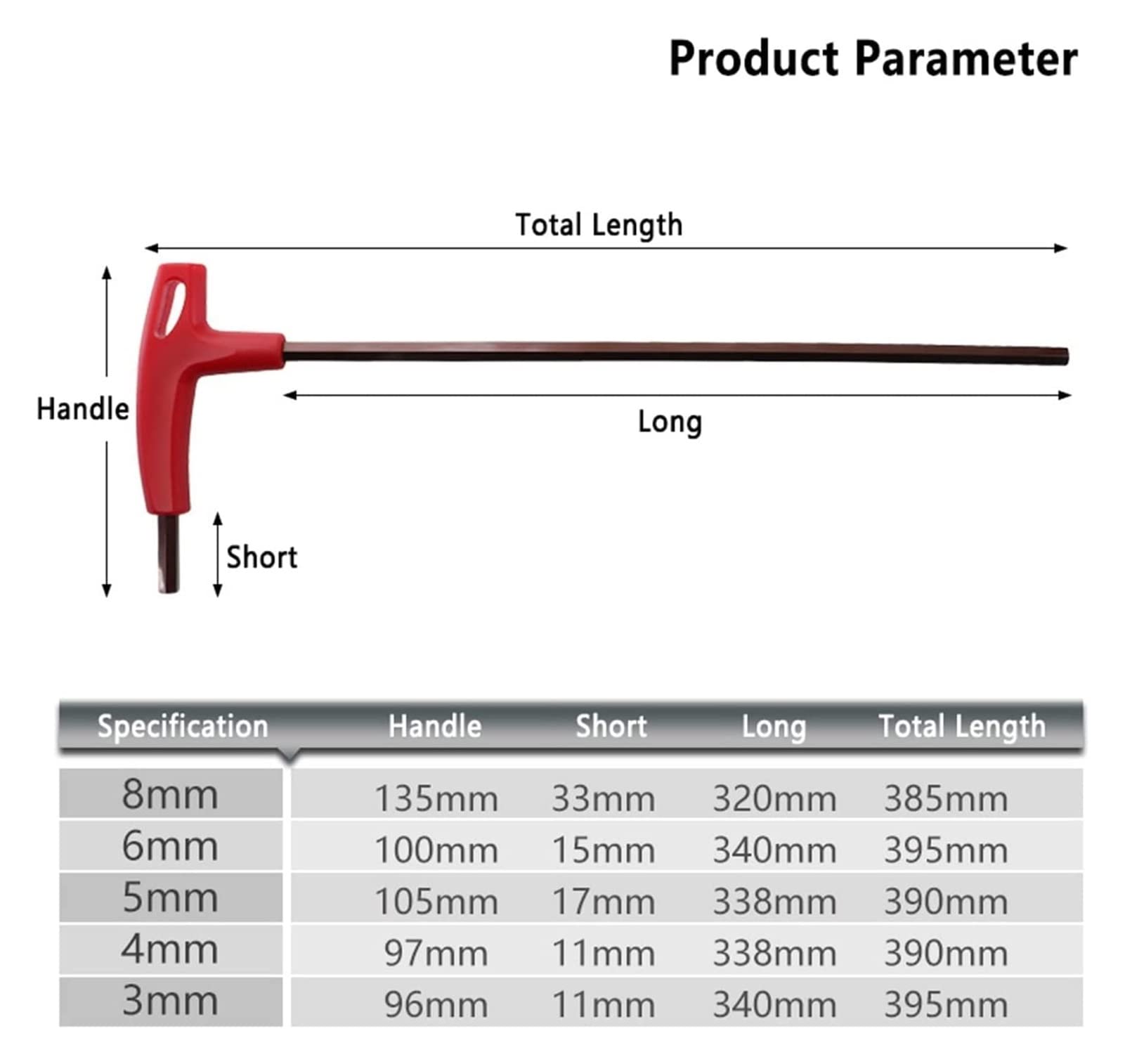 Herramientas de hardware Llave Allen de tipo extra largo Llaves hexagonales Herramienta de mano Juego de llaves hexagonales de aleación de acero con mango en T Llave plana Llave Allen