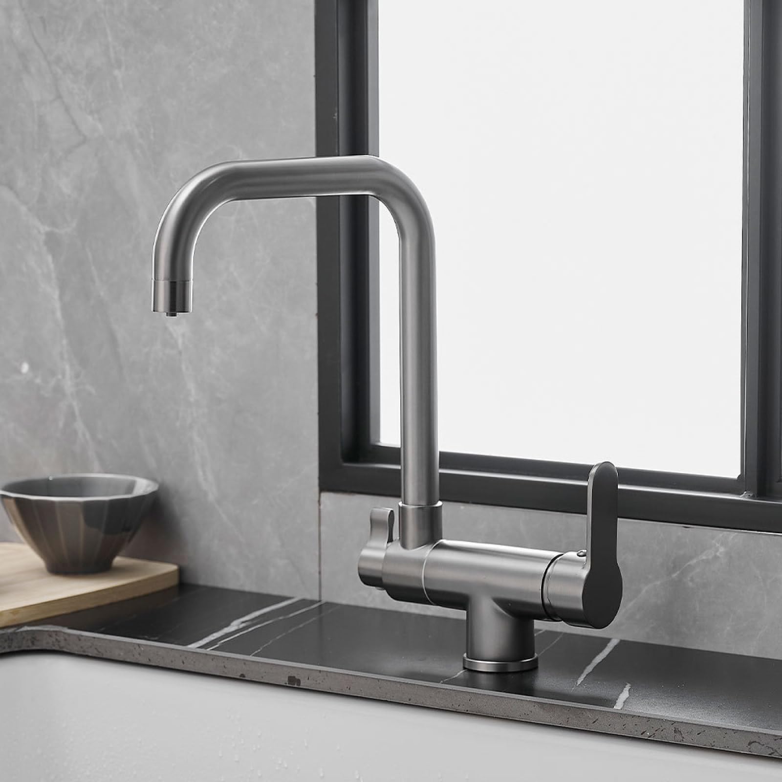 Fanjubei Water-Coated Gunpowder Ash Kitchen Windows With Foldable Hot And Cold Purification Faucets