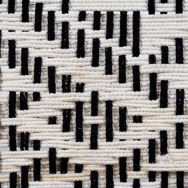 Image of Wooden Bench for Seating | Handcrafted Sheesham Wood Bench for Living Room, Balcony & Garden | Traditional Patio for Outdoor with Cotton Handwoven Rope | Black and White