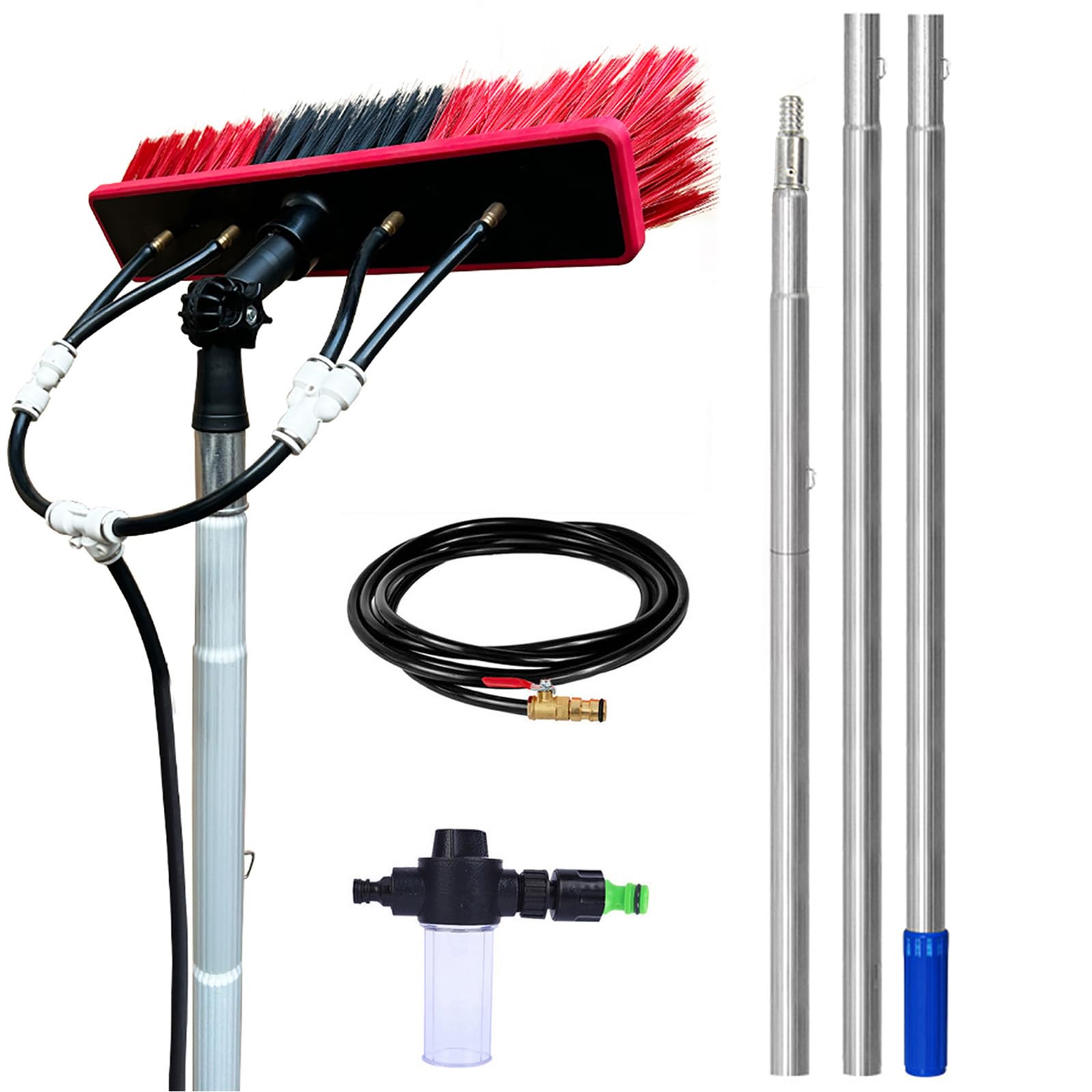 LMMIAOZ Telescopic Brush - 3m - 13.6m - Extendable Water-Fed Cleaning Pole with Adjustable Angle & Soap Dispenser - Universal Hose Connector for Solar Panels,Windows,Roofs,Cars (