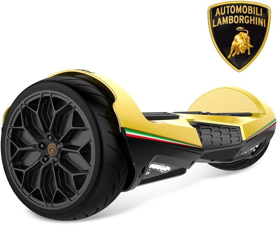 LAMBORGHINI Twodots Hoverboard 6.5 inch All Terrain Off-Road Racing Hover board with Music Bluetooth Speakers APP and LED Lights, UL2272 Certified Balancing Hoverboards Yellow