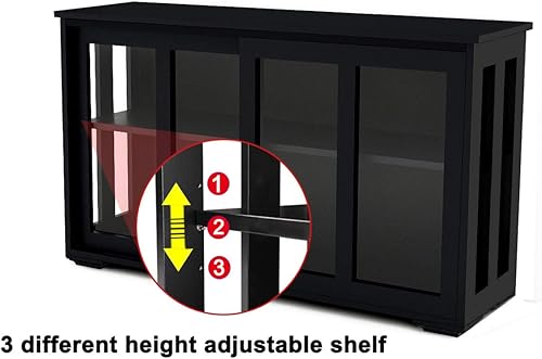 Miniatura 8 de RASOO Aparador de buffet con puerta corrediza de vidrio y estante ajustable, armario de almacenamiento apilable de cocina, muebles antiguos para el