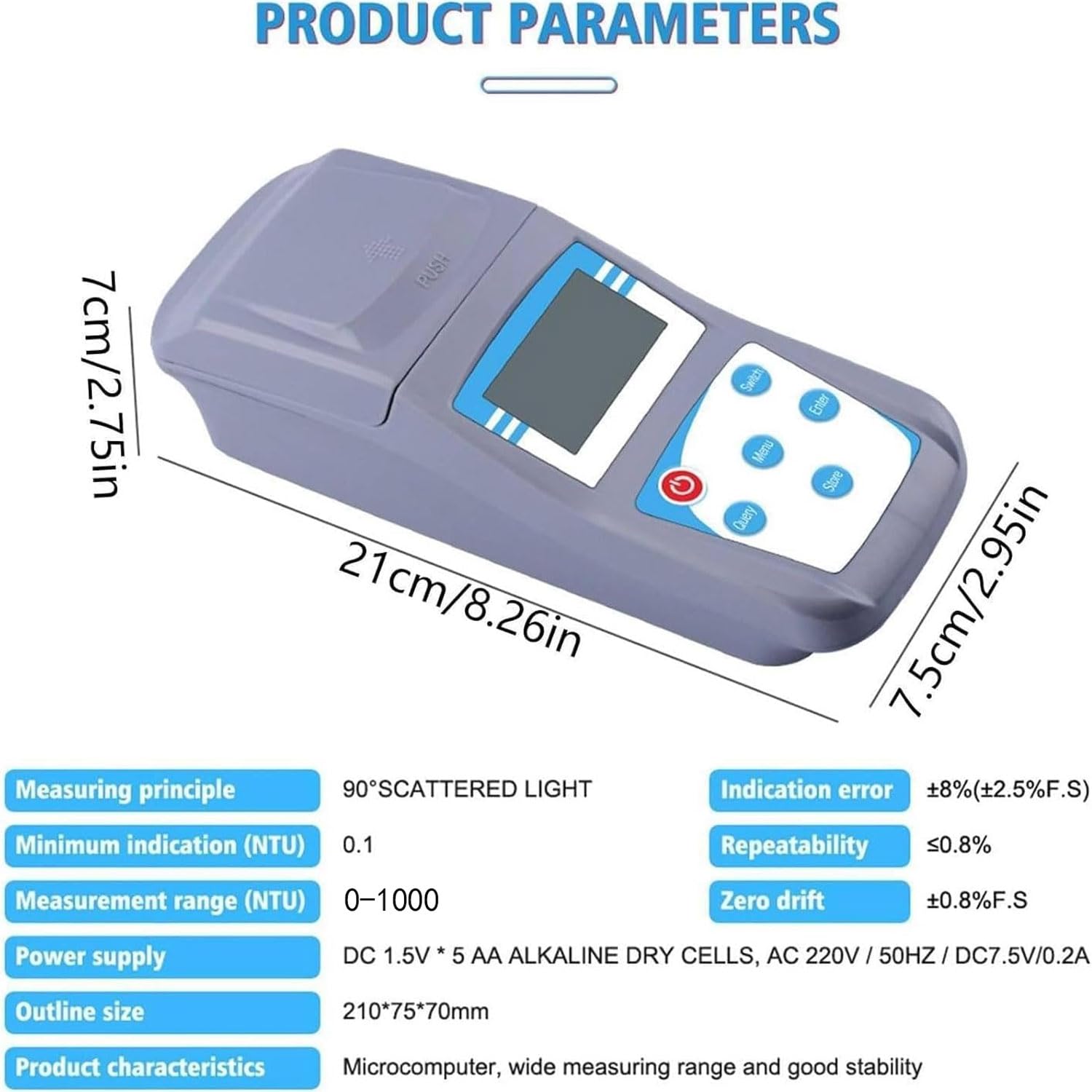Kit De Medidor De Turbidez Portátil, Detector De Turbidez Preciso De Mano 0-1000NTU Con Pantalla LED Retroiluminada, 7 Puntos De Calibración, Para Laboratorio, Piscina, Pruebas De Alimentos, Industria