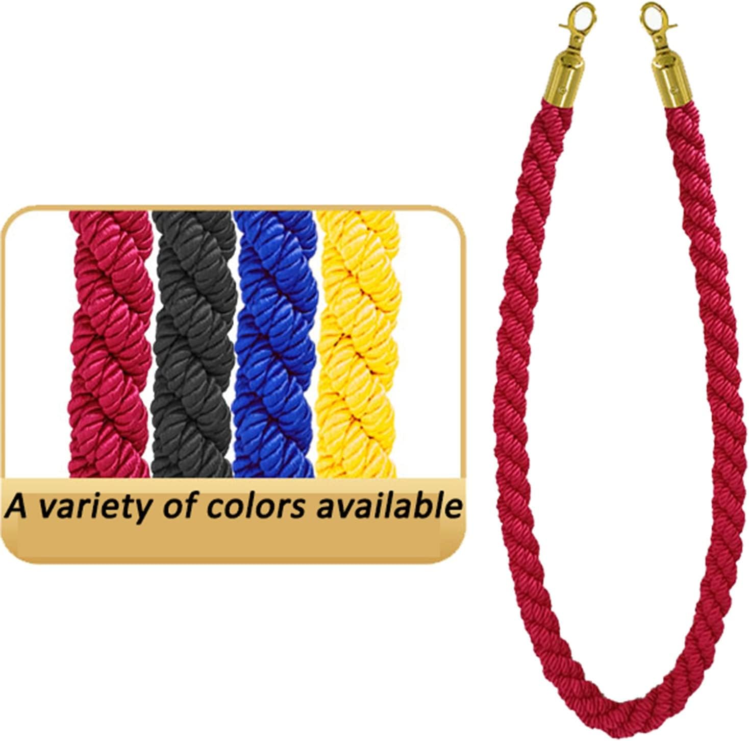 5Ft/1.5M Braided Hemp Rope Barrier for Queue Divider, Queue Barrier Ropes with Gold/Silver Hook, Rope Safety Barrier for Crowd Control Guardrail Rope for Stanchion Posts, Diameter 3.8cm Security cord