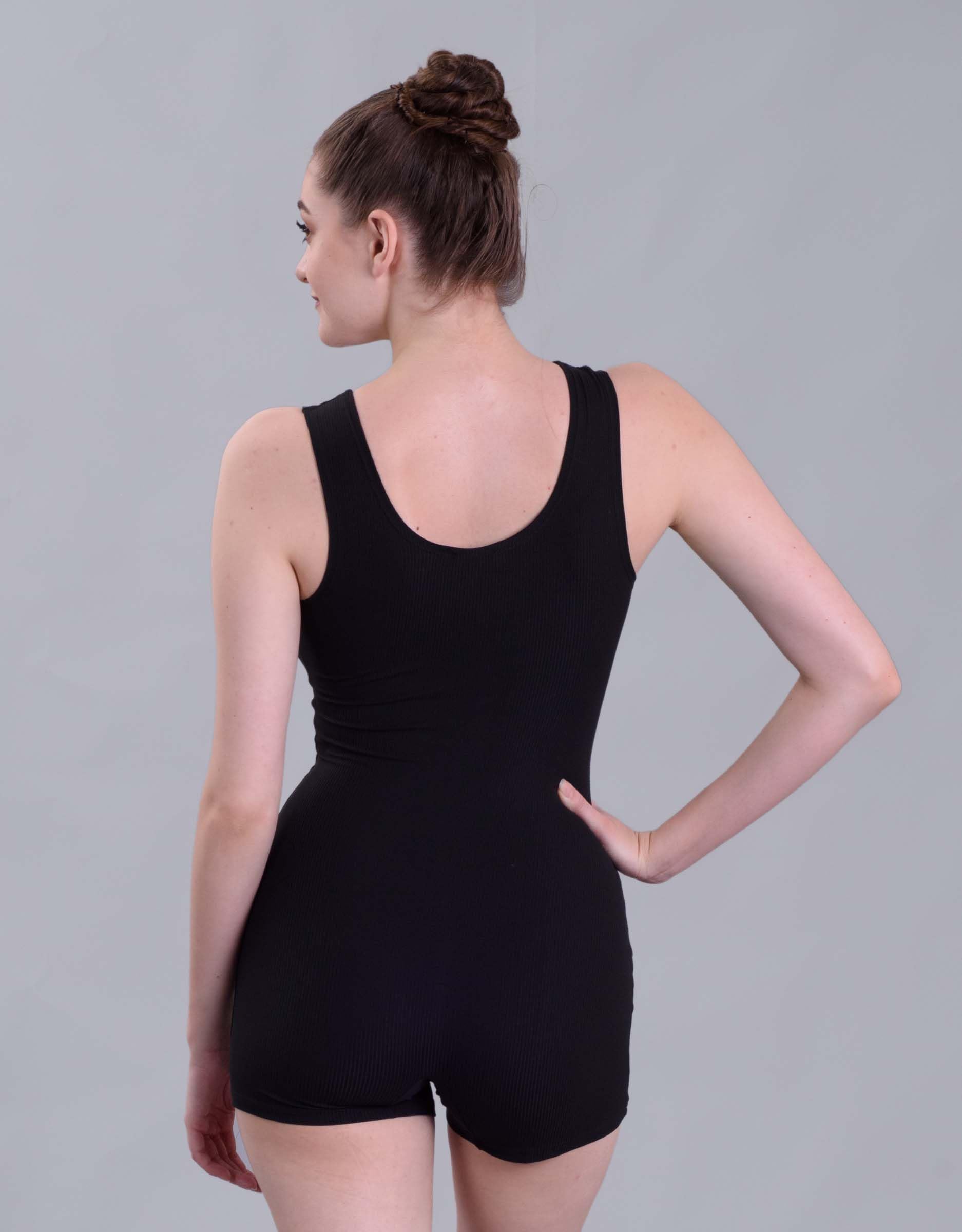 Keepfit Women's one pc Sleeveless Rib Design Swimming Legsuit with Front Zipper Black |Swimming Suit for Women 2