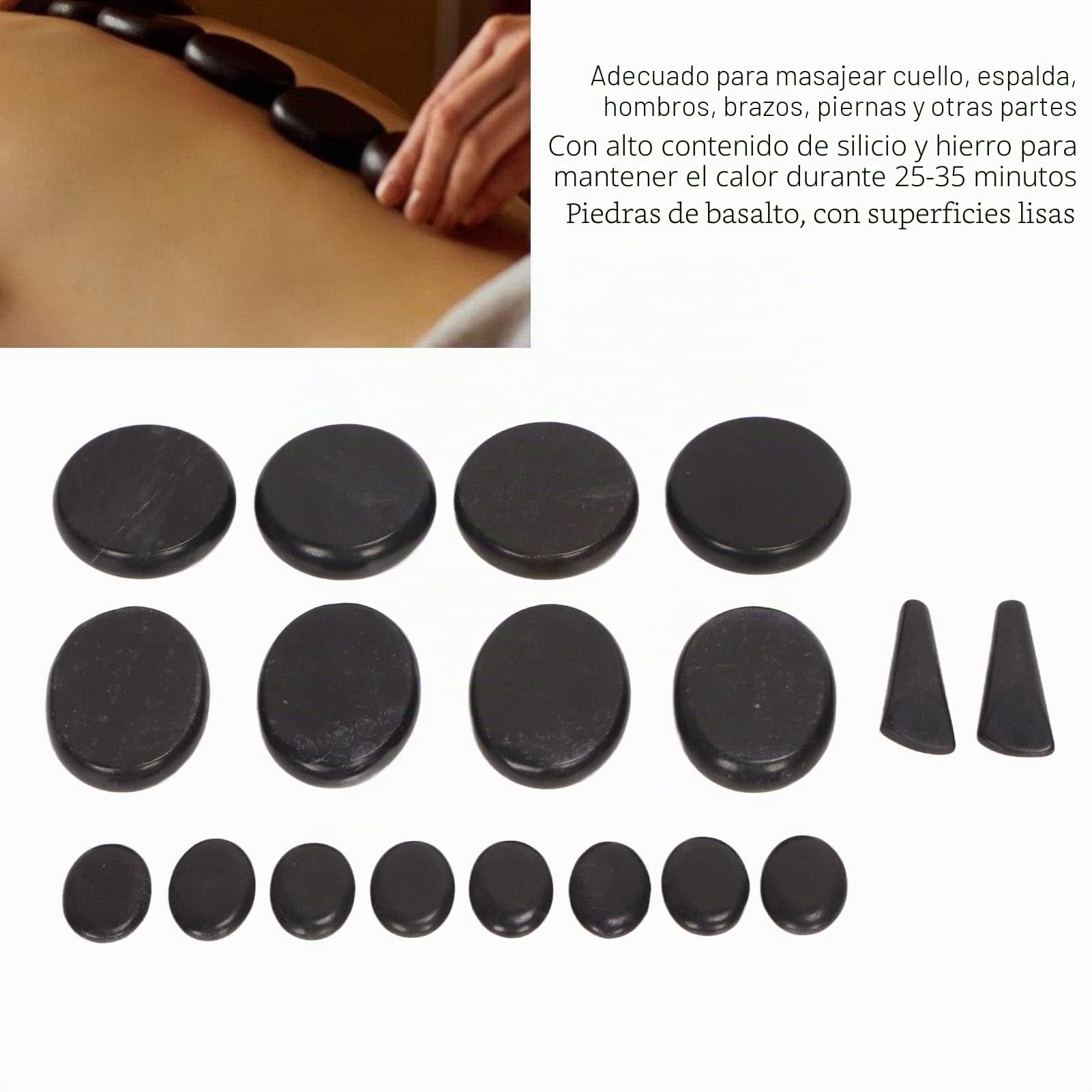 Juego de Piedras Calientes para Masaje, 16 Uds., Kit de Calentador de Piedras de Masaje Calentable PortáTil para Masaje de Spa Relajante, Aliviar el Dolor Muscular