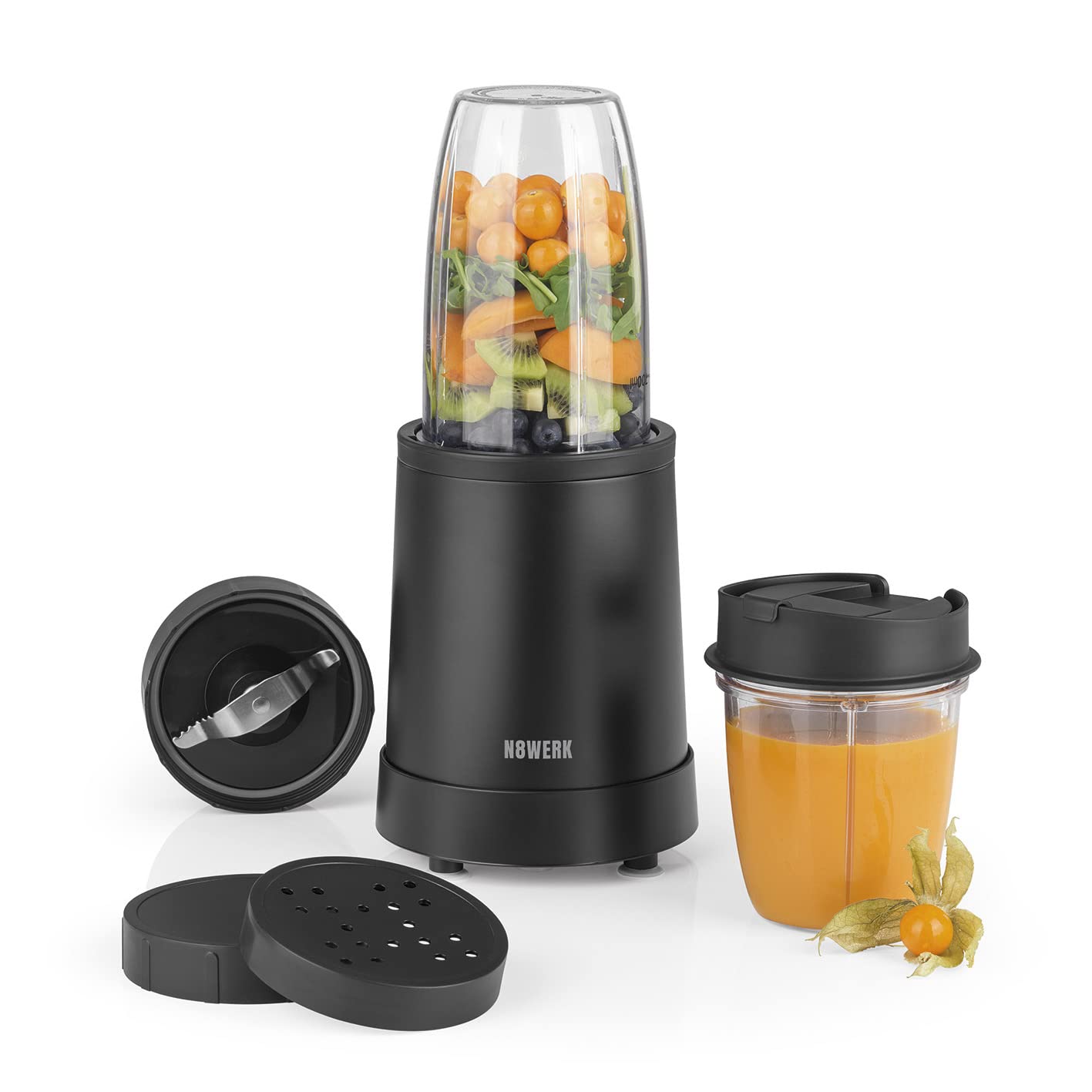 Nutrition Mixer in der Midnight Edition | Standmixer für Smoothies und Cocktails, Ice Crush Funktion, Edelstahlklingen | 700 ml und 350 ml Mixbehälter mit To-Go-Deckel, 800 Watt, Schwarz