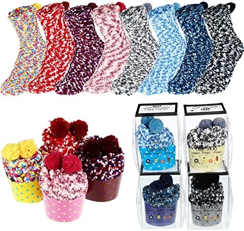 SATINIOR 8 Pairs Valentines Fuzzy Cupcake Socks for Women Girl Fl...