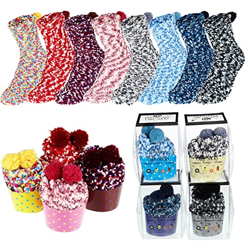 SATINIOR 8 Pairs Cupcake Socks for Women Fuzzy Fluffy Slipper Socks DIY Present Birthday Gift for Valentines Christmas