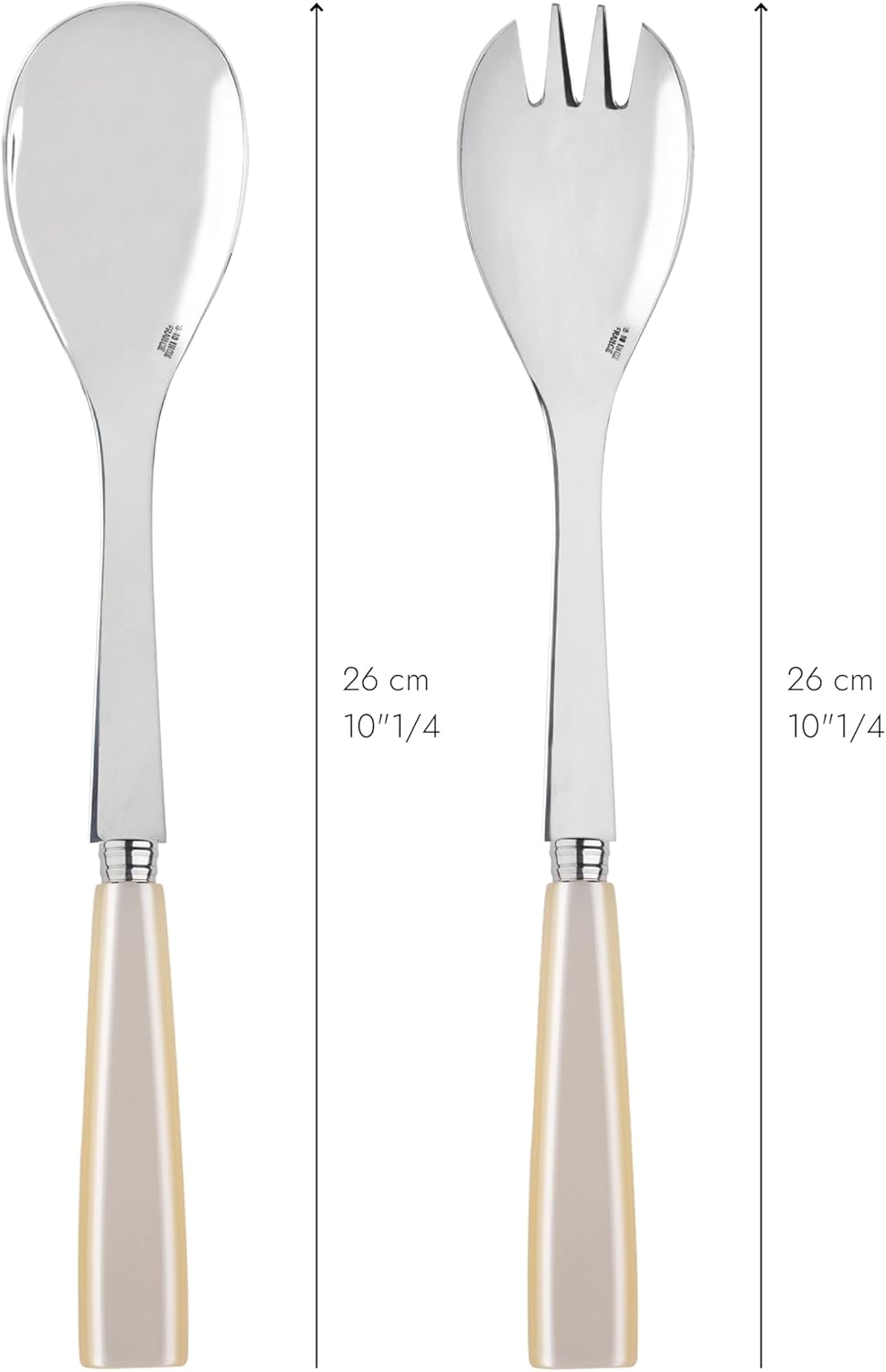 SABRE PARIS - 2-Piece Salad Servers 10.2 inches - Icône Collection - Stainless Steel & Acrylic - Dishwasher Safe - Pearly White