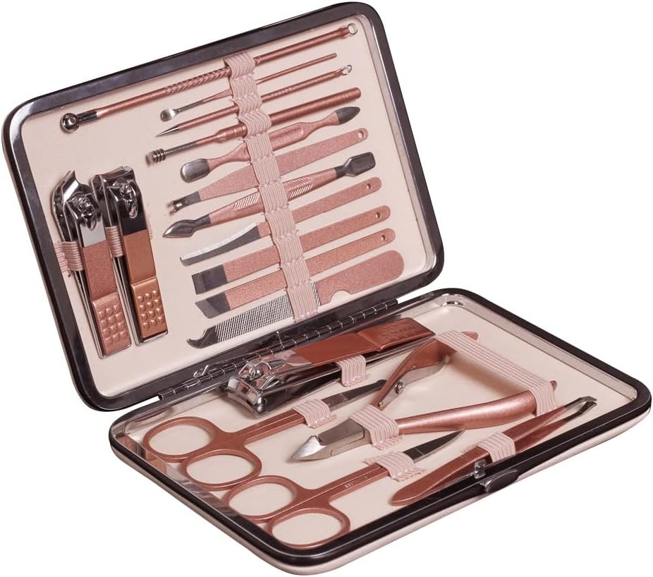OFCRVA Professional Manicure Set Stainless Steel Nail Clipper Kit Pedicure Scissor Tweezer Ear Pick Care Grooming Tool Sets