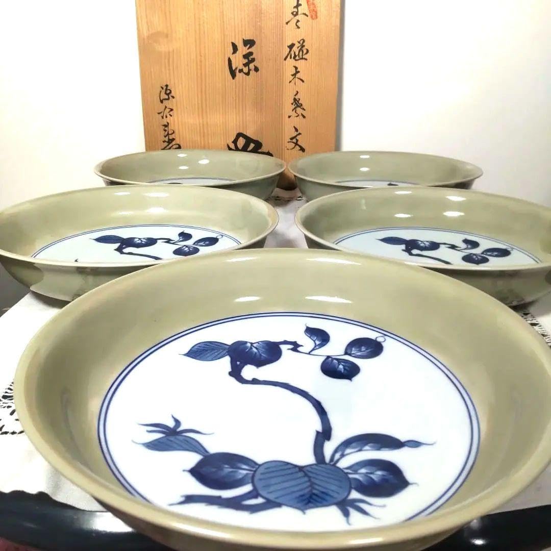 源右衛門 染付 ティファニー コラボ 古伊万里 5枚 カレー皿 深皿 木箱付