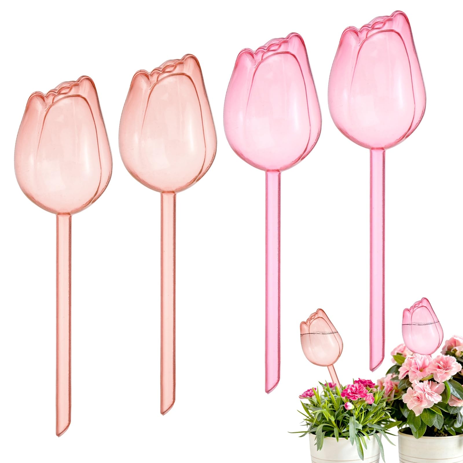 M METERXITY Lot de 4 globes d'arrosage de plantes en plastique de 24 cm à auto-arrosage pour plantes d'intérieur/extérieur, appareils d'auto-arrosage [champagne/rose]