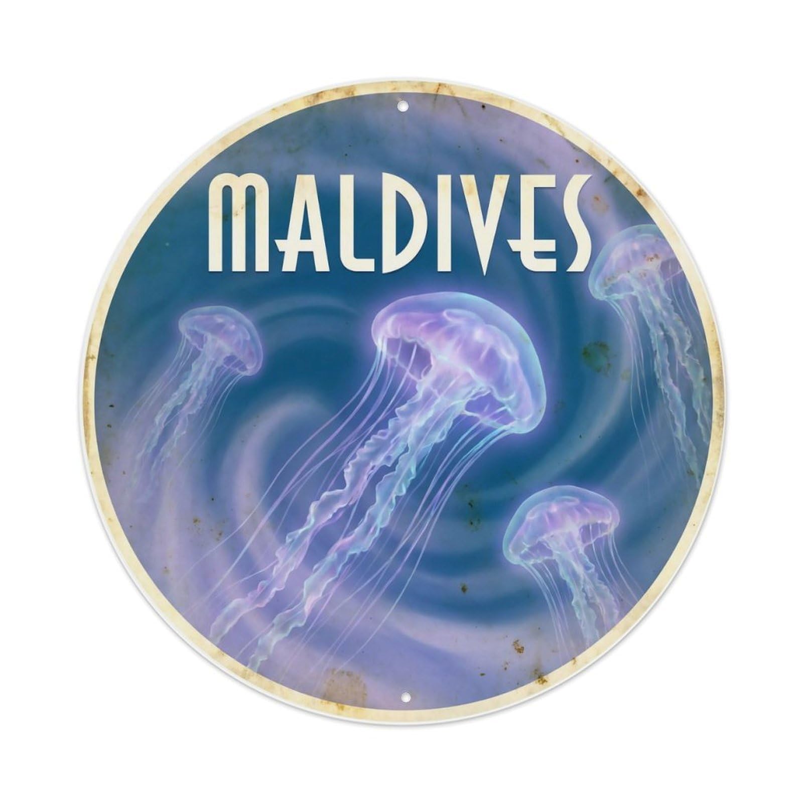 Odgynaw 8X8inch(20X20cm) Maldives Jellyfish Diving Travel Coral Garden Metal Tin Sign