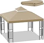 Sumfaller 10x10 FT Gazebo Replacement Canopy Top Cover Double Tiered Canopy Top Cover for Outdoor BBQ Roof Cover Grill Shelter (Brown)