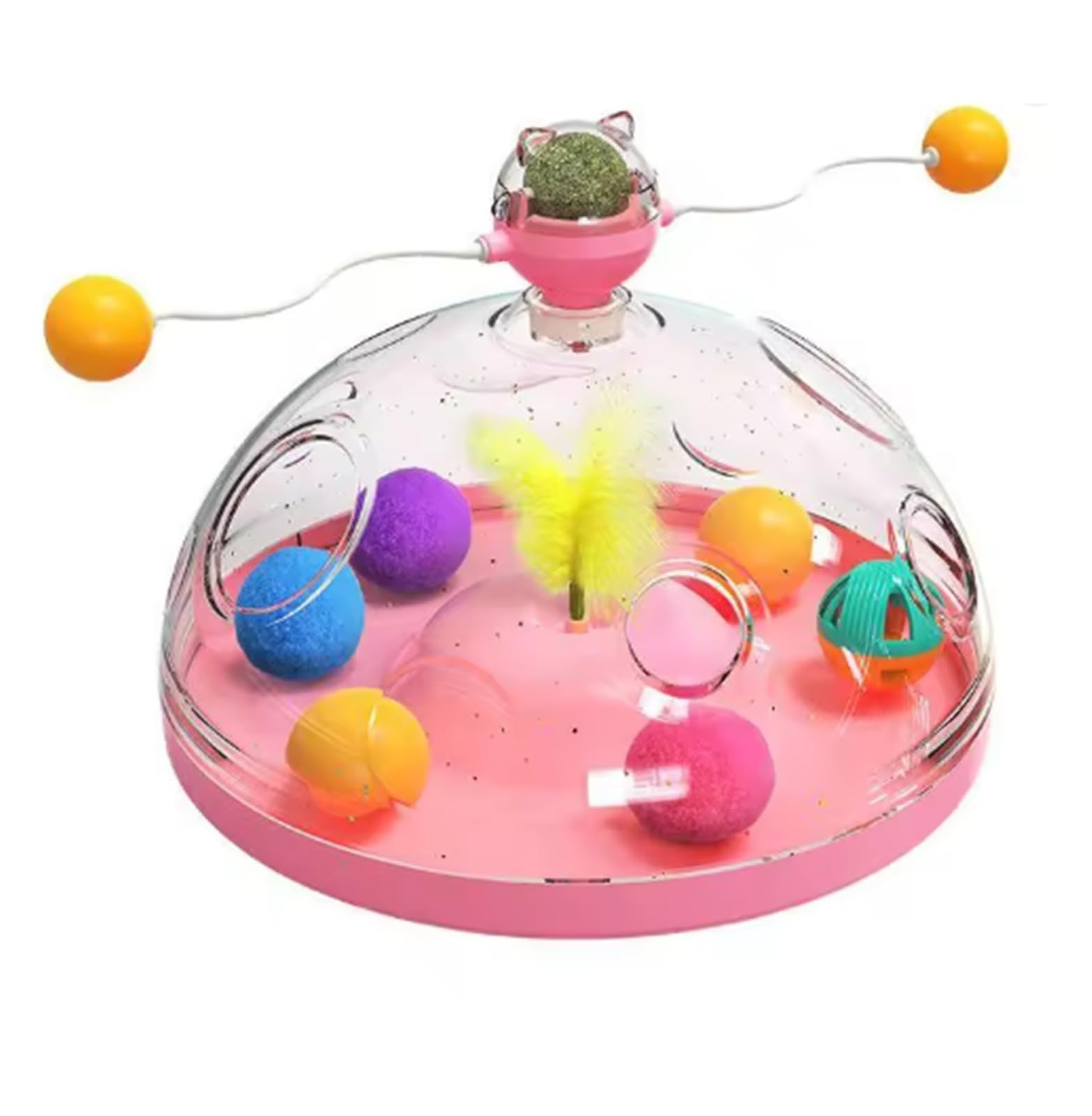Juego de caja de juguetes para gatos, bola de hierba gatera, varita giratoria para interiores, juguetes interactivos para aliviar el aburrimiento (rosa)