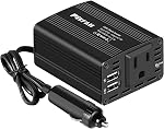 Inverter de Puissance 150W 12V DC vers 110V AC Adaptateur Prise de Voiture avec Chargeur AC USB Dual 3.1A pour Ordinateur Portable Noir